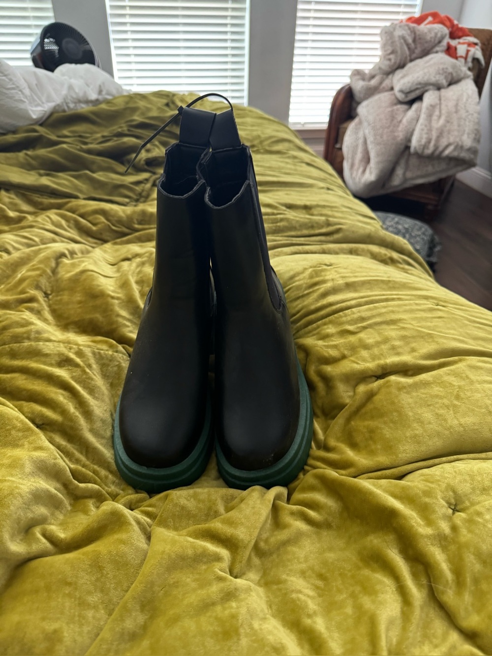 Men's Black Chelsea Boots with Green Sole